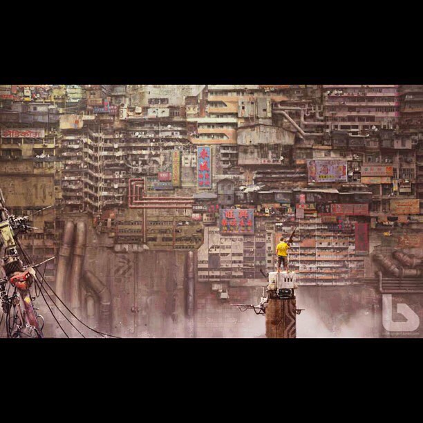 A stunning sci fi image of Mong Kok Hong Kong created by the amazing artist Nivanh Chanthara BABIRU, channeling Blade Runner!