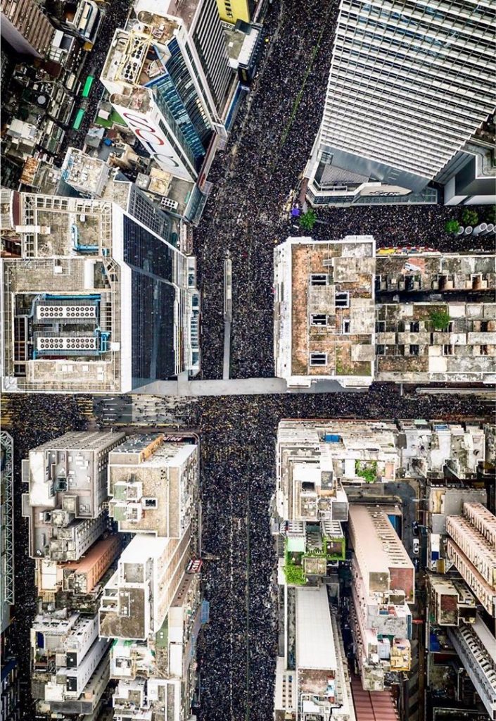 Aerial view of June 16 march over Causeway Bay